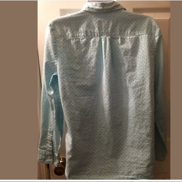 J. CREW Shrunked Oxford Polka Dot Shirt Blouse Top Aqua Green Turquoise Classic - Picture 7 of 8